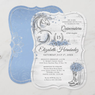 Silver and Light Blue Quince Rustikales Pferd Gebu Einladung