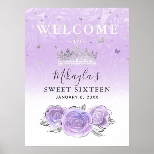 Silver and Light Lila Rose Begrüßung Party Poster (Vorne)