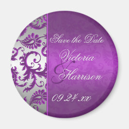 Silver and Lila Damask II Save the Date Magnet