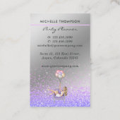 Silver and Lila Monogram Balloon Party Girl Visitenkarte (Rückseite)
