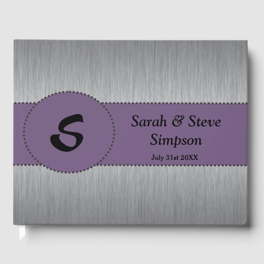 Silver and Lila Monogram Wedbook Gästebuch (Vorderseite)