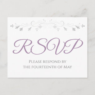 Silver and Lila Simple Elegance Wedding RSVP Postkarte