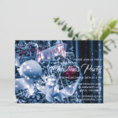 Silver and Magenta Glitzer Bauble Weihnachtsfeiert Einladung (Stehend Vorderseite)