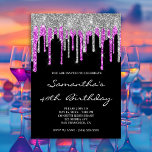 Silver and Magenta Glitzer Tropfens Black Birthday Einladung<br><div class="desc">Eine hübsche Einladung für ihr fabelhaftes 40-jähriges Party. Die Imitate funkelnd silber und dunkel magenta lila Glitzer Tropfen mit digitalen Kunstgrafiken gegen solide schwarz. Passen Sie den eleganten Stil, die Größe, den Abstand und die Farbe des Schriftartes je nach Bedarf an. Individuell gestaltbare Geburtstagsparty lädt ein. Glam und schicke Einladungen....</div>