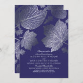 Silver and Navy Blätter Herbst Probe Dinner Einladung (Vorne/Hinten)