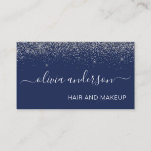 Silver and Navy Blue Glitzer Haar Makeup Salon Visitenkarte