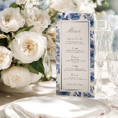Silver And Navy Blue Wedding Flat Menu Menükarte