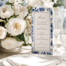 Silver And Navy Blue Wedding Flat Menu Menükarte