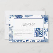 Silver And Navy Blue Wedding QR code RSVP Card Karte (Vorderseite)
