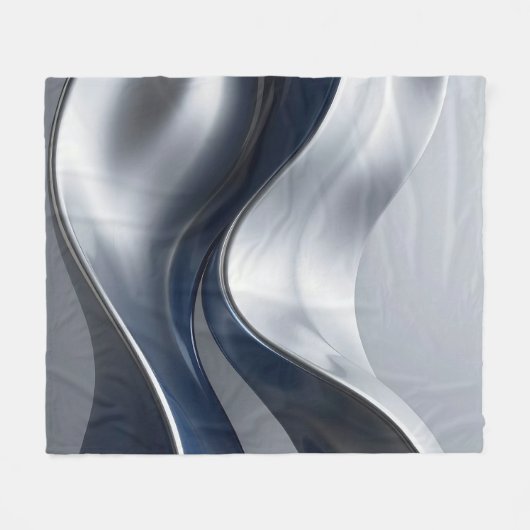 Silver And Navy Fluid Waves Abstract Modern Design Fleecedecke (Vorderseite (Horizontal))