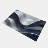 Silver And Navy Fluid Waves Abstract Modern Design Fußmatte (Schrägansicht)
