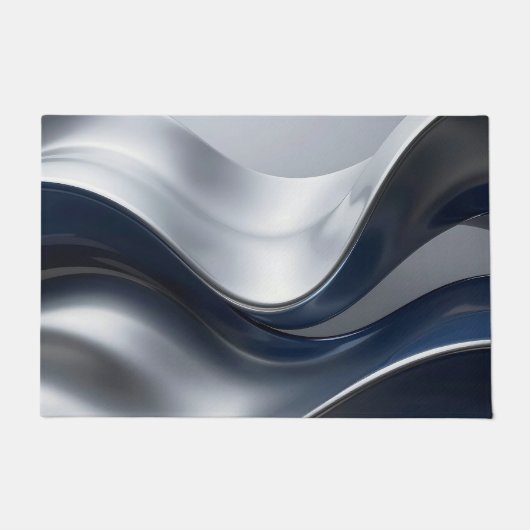 Silver And Navy Fluid Waves Abstract Modern Design Fußmatte (Vorderseite)