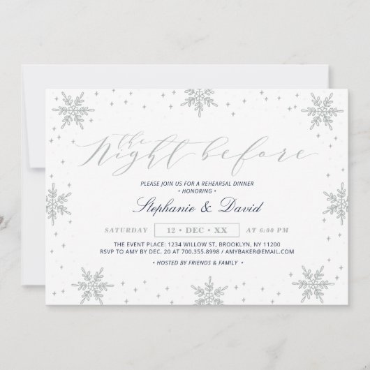 Silver and Navy Winter Snow Probe Dinner Party I Einladung (Vorderseite)