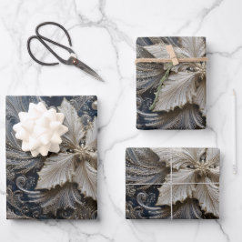 Silver and Pearl Poinsettia Embroidery Geschenkpapier Set