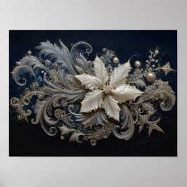 Silver and Pearl Poinsettia Embroidery Poster