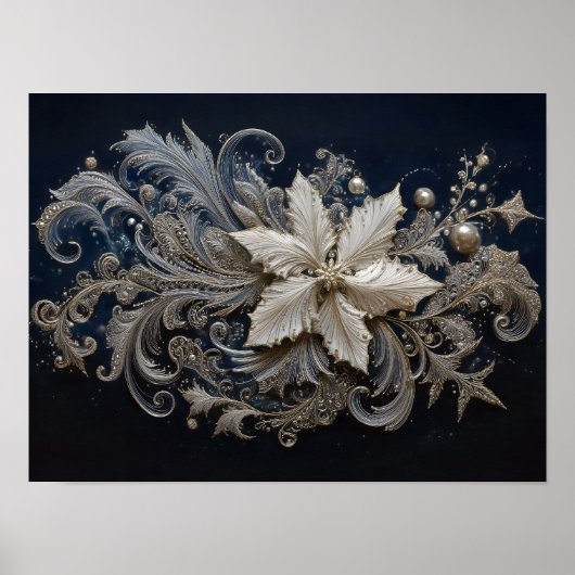 Silver and Pearl Poinsettia Embroidery Poster (Vorne)