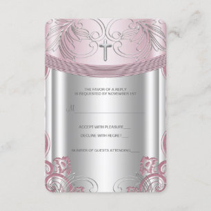 Silver and Pink Baby Girl Christening UAWG RSVP Karte