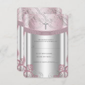 Silver and Pink Baby Girl Christening UAWG RSVP Karte (Vorne/Hinten)