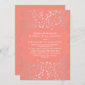 Silver and Pink Gipskraut Vintage Wedding Einladung (Vorne/Hinten)