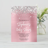 Silver and Pink Glam Online Registry Baby Dusche Einladung (Stehend Vorderseite)