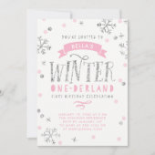Silver and Pink Winter Onederland Erster Geburtsta Einladung (Vorderseite)