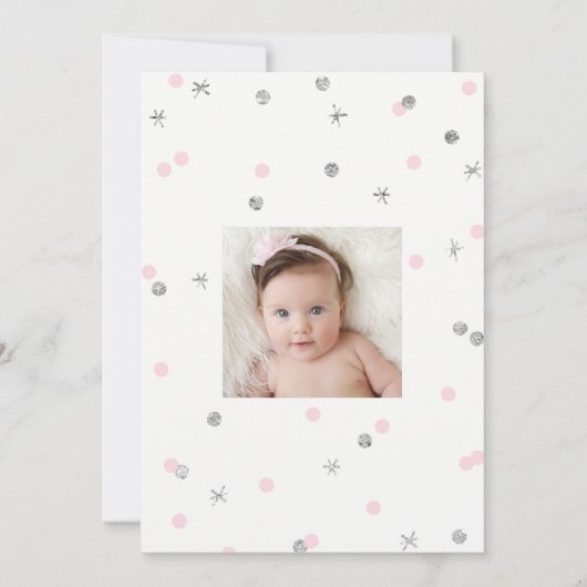 Silver and Pink Winter Onederland Erster Geburtsta Einladung (Rückseite)