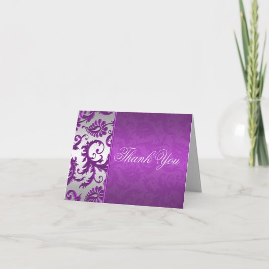 Silver and Purple Damask II Thank You Card Dankeskarte (Vorderseite)