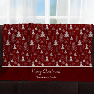 Silver and Red Christmas Tree Forest Pattern Fleecedecke