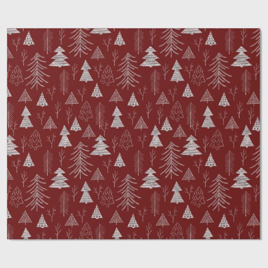 Silver and Red Christmas Tree Forest Pattern Geschenkpapier (Flach)