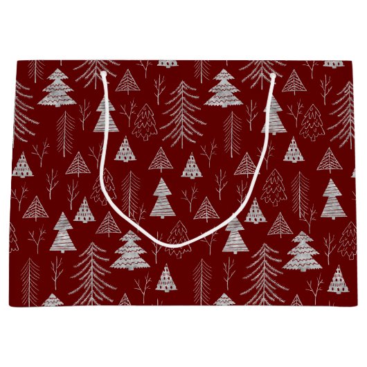 Silver and Red Christmas Tree Forest Pattern Große Geschenktüte (Vorderseite)