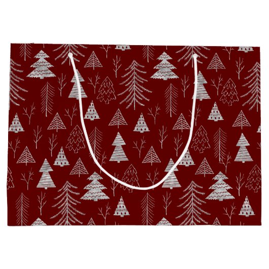 Silver and Red Christmas Tree Forest Pattern Große Geschenktüte (Rückseite)