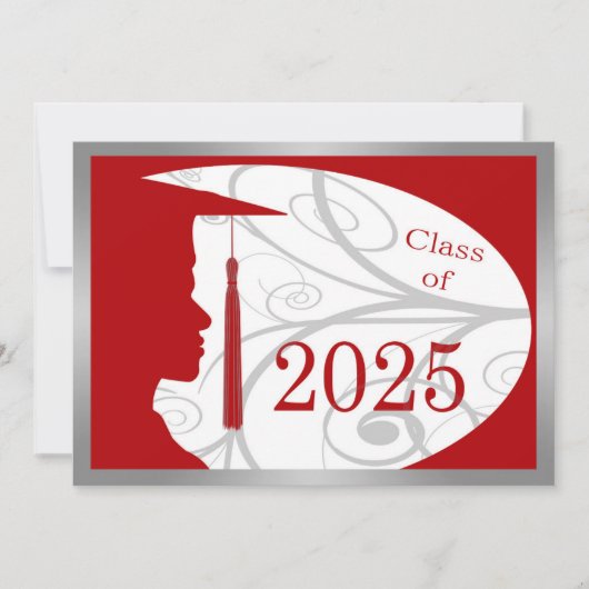 Silver and Red Man Silhouette 2025 Card Einladung (Vorderseite)