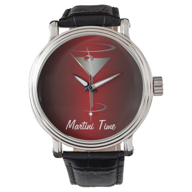 Silver and Red Martini Time Armbanduhr (Vorderseite)