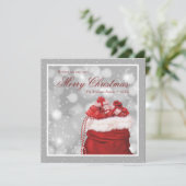 Silver and Red Merry Weihnachtskarten Feiertagskarte (Stehend Vorderseite)