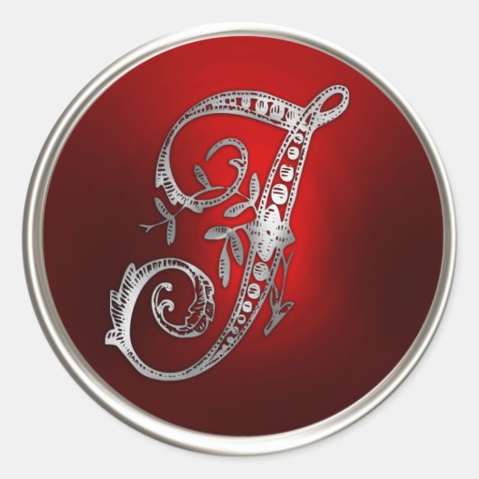 Silver and Red Monogram J Umschlag Aufkleber (Vorderseite)
