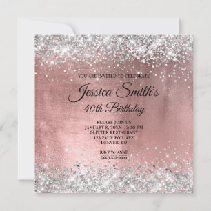 Silver and Rose Gold Glitzer Foil 40. Geburtstag Einladung