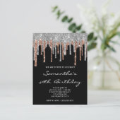 Silver and Rose Gold Glitzer Tropfen Black Birthda Postkarte (Stehend Vorderseite)