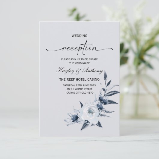 Silver and Royal Blue Empfang Einladung (Stehend Vorderseite)