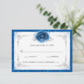 Silver and Royal Blue Rose Elegant RSVP Karte (Stehend Vorderseite)