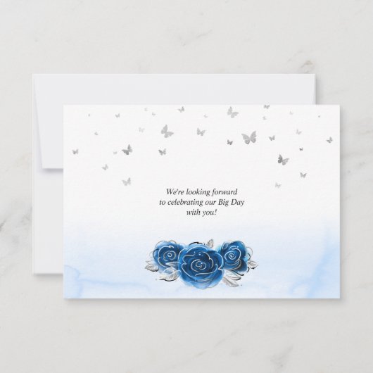 Silver and Royal Blue Rose Elegant Save the Date (Rückseite)