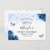 Silver and Royal Blue Rose Elegant Save the Date (Vorne/Hinten)