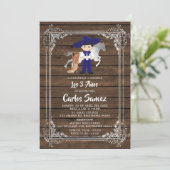 Silver and Royal Blue Wood Charro Dritter Geburtst Einladung (Stehend Vorderseite)