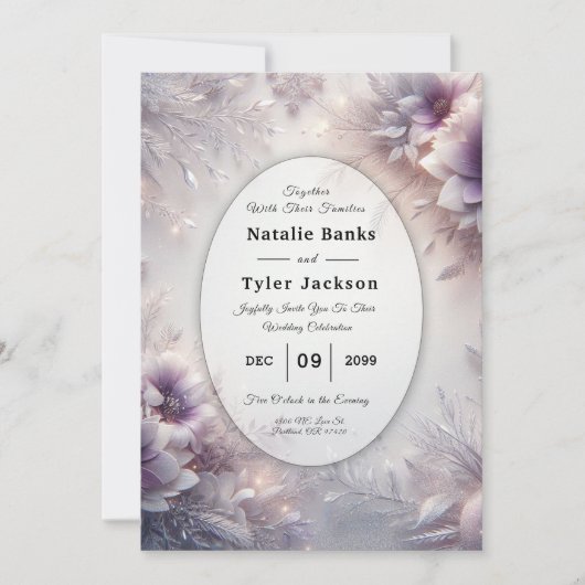 Silver and Soft Amethyst Winter Blooms Wedding Einladung (Vorderseite)