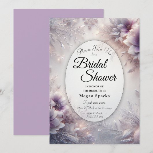 Silver and Soft Amethyst Winter Bridal Shower Einladung (Vorne/Hinten)