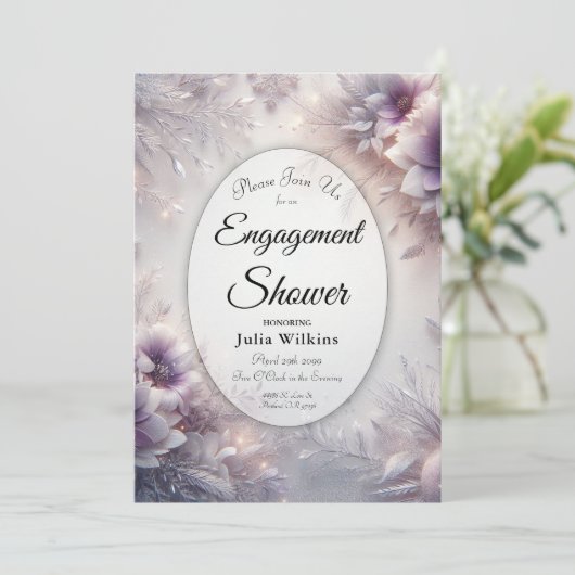 Silver and Soft Amethyst Winter Engagement Shower Einladung (Stehend Vorderseite)