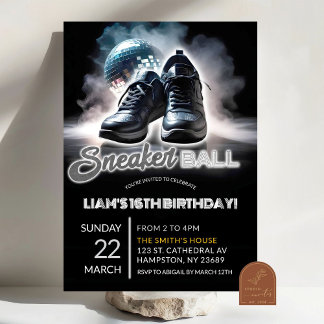 Silver and White Disco Sneakerball Geburtstag Einladung