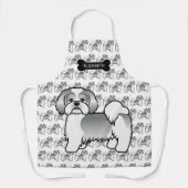 Silver and White Lhasa Apso Cartoon Dog & Name Schürze (Vorderseite)