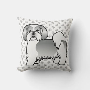 Silver and White Lhasa Apso Cartoon Dog & Paws Kissen