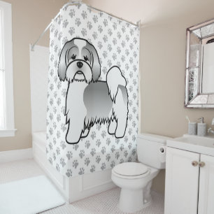 Silver and White Lhasa Apso Niedlicher Cartoon Dog Duschvorhang