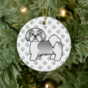 Silver and White Lhasa Apso Niedlicher Cartoon Dog Keramik Ornament
